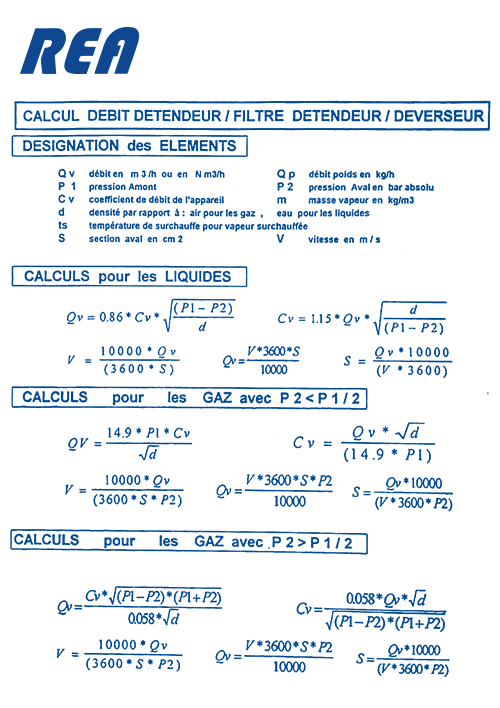 Formule de calcul de débit (CV) détendeur